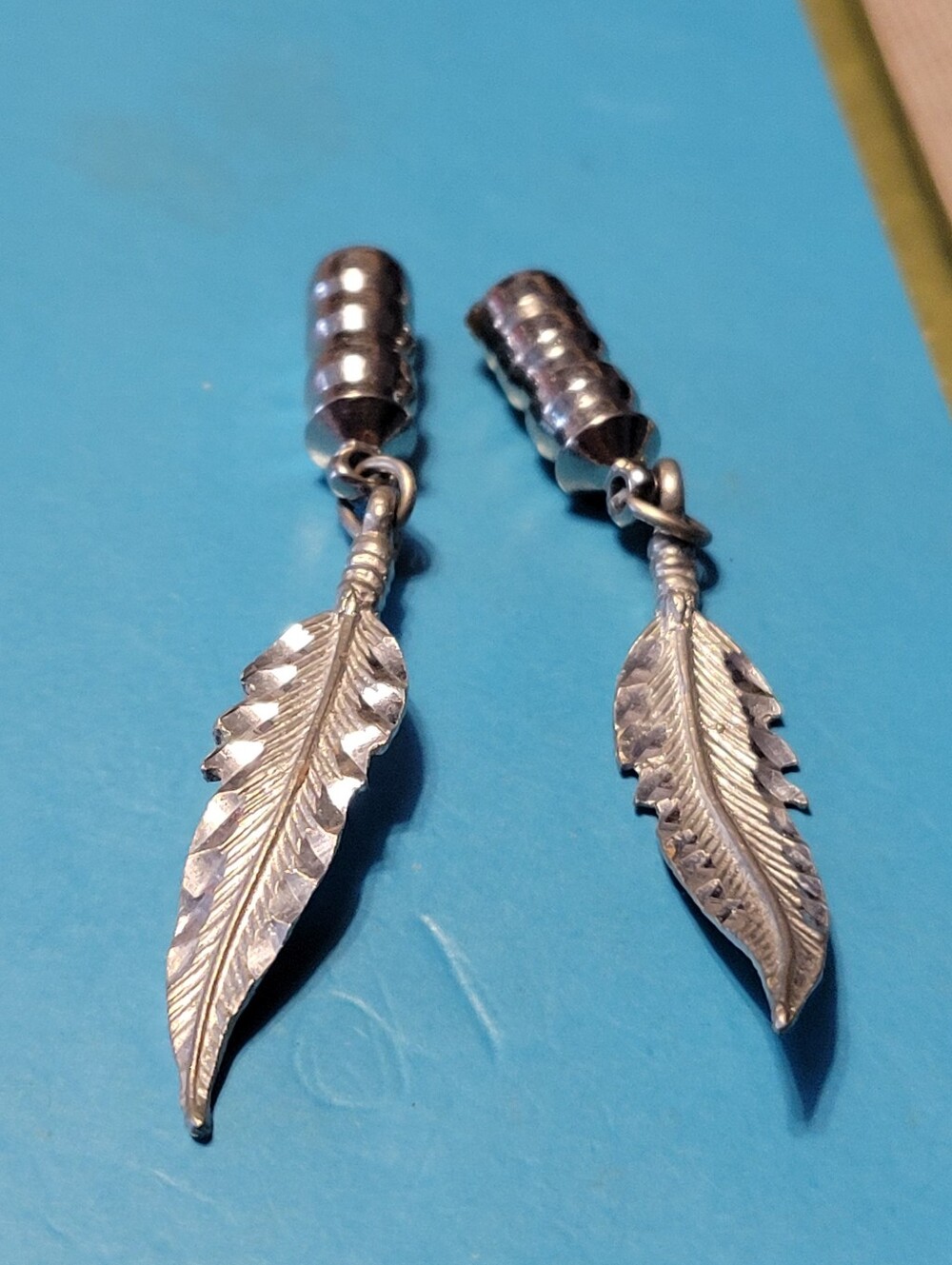 Silver Feather Drop Bolo Ends